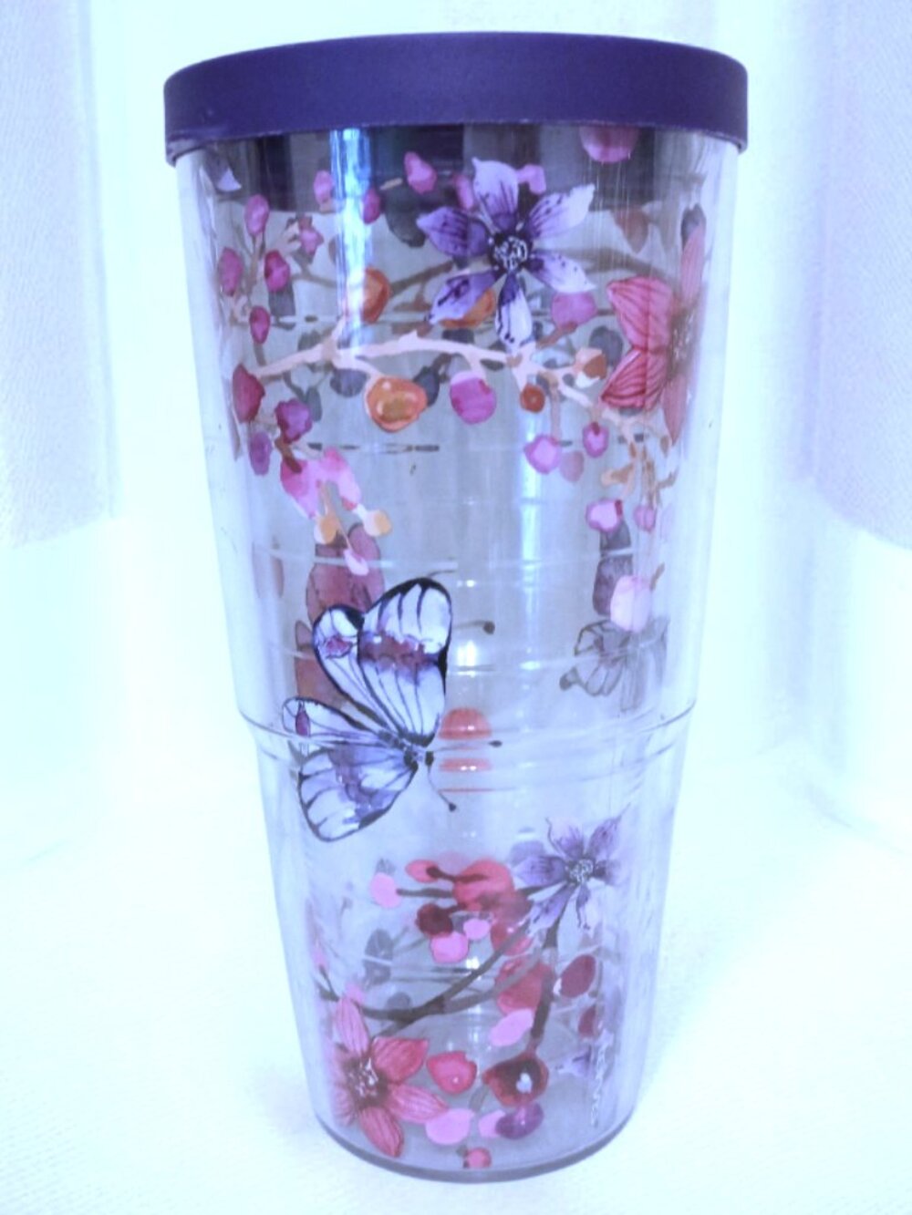 Tervis 24 Oz Tumbler Watercolor Branches & Butterflies WITH LID Hot/Cold EUC